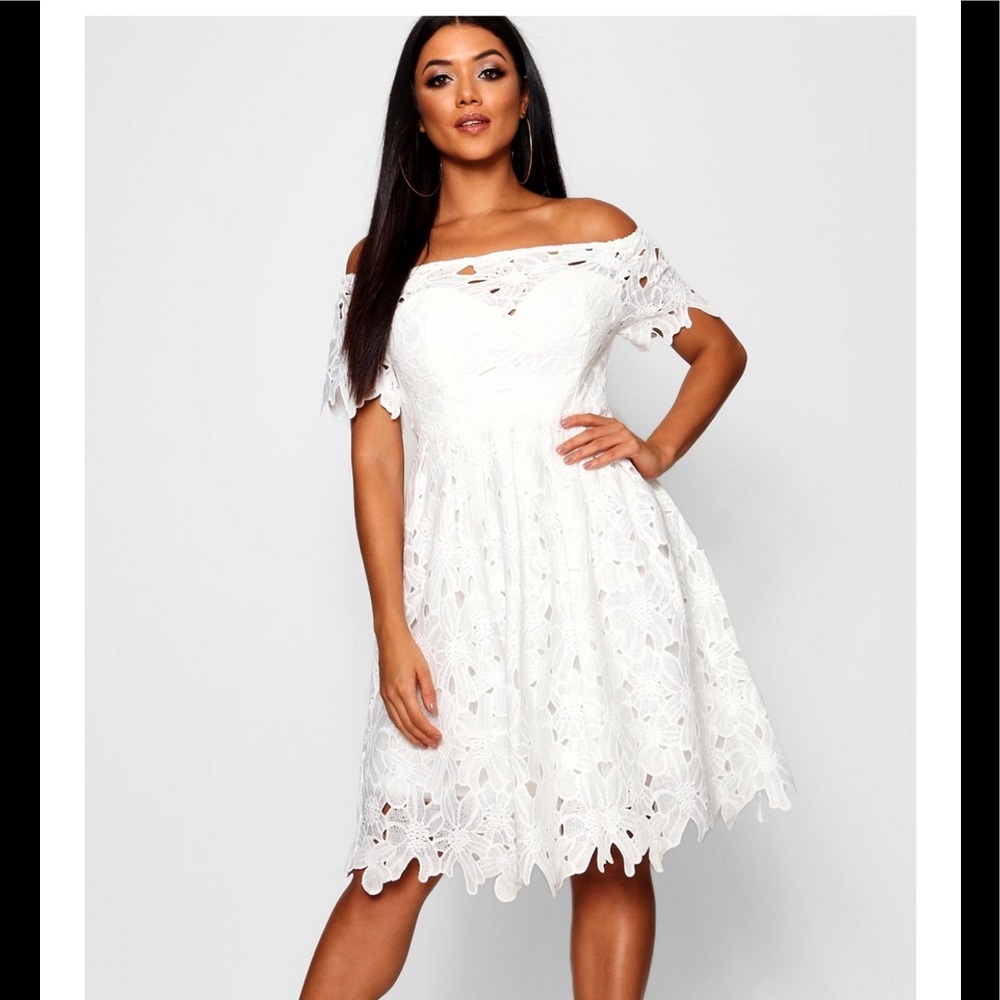 Boutique Off Shoulder Lace Skater Dress